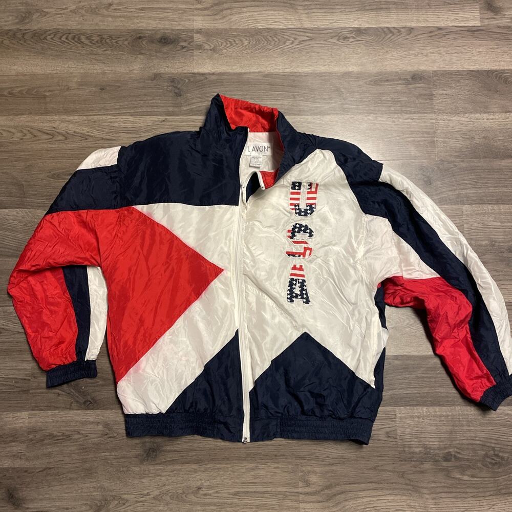 Retro Lavon Silk Colorblock USA Windbreaker Jacket L